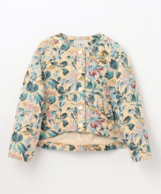 GRACE CONTINENTAL フラワージャガードノーカラージャケット イエロー