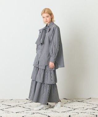 GRACE CONTINENTAL ストライプビッグボウブラウス ブラック