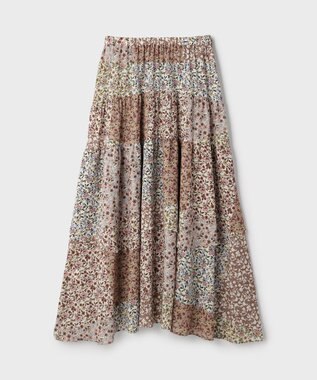 GRACE CONTINENTAL パッチワークプリントスカート ベージュ