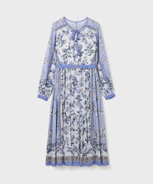 GRACE CONTINENTAL フラワーパネルプリントワンピース ブルー