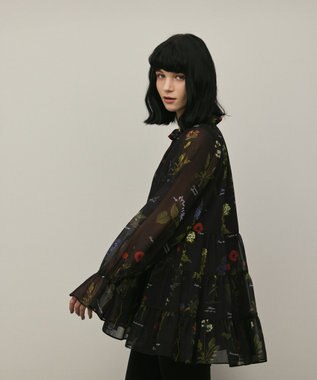 GRACE CONTINENTAL ボタニカルプリントチュニックトップ ブラック