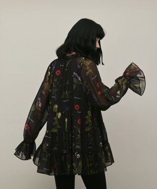 GRACE CONTINENTAL ボタニカルプリントチュニックトップ ブラック