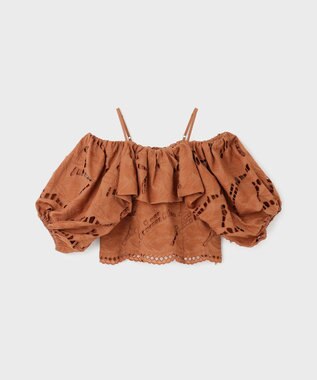 GRACE CONTINENTAL カットワークオフショルトップ ブラウン