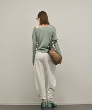 GRACE CONTINENTAL ラメリブクルーニットトップ グリーン