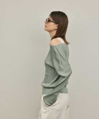 GRACE CONTINENTAL ラメリブクルーニットトップ グリーン