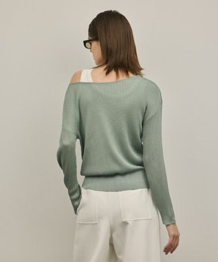 GRACE CONTINENTAL ラメリブクルーニットトップ グリーン