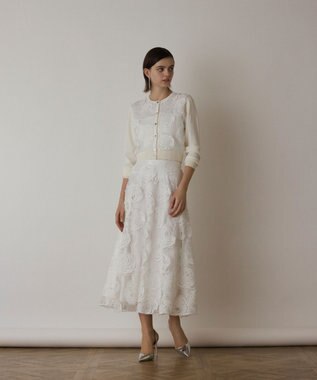 GRACE CONTINENTAL ローズ刺繍フレアスカート ホワイト