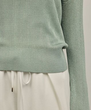 GRACE CONTINENTAL ラメリブクルーニットトップ グリーン