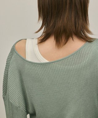 GRACE CONTINENTAL ラメリブクルーニットトップ グリーン