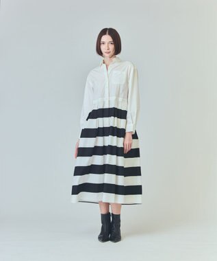 GRACE CONTINENTAL ボーダーコンビシャツワンピース ブラック