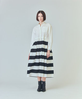 GRACE CONTINENTAL ボーダーコンビシャツワンピース ブラック