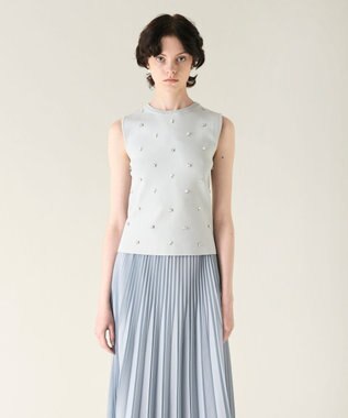 GRACE CONTINENTAL ビジューニットトップ ブルー