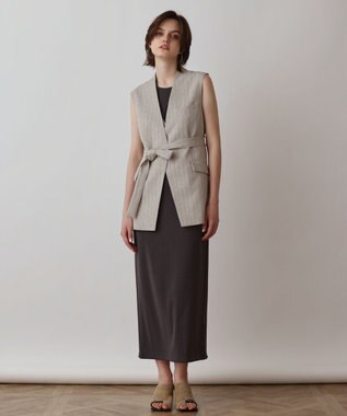 GRACE CONTINENTAL ストライプノーカラージレ ベージュ