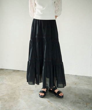 GRACE CONTINENTAL ギャザーレースロングスカート ブラック