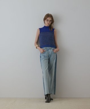 GRACE CONTINENTAL ツイードベアニットトップ ブルー