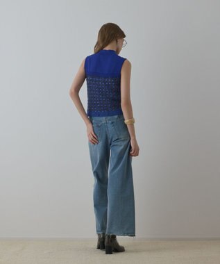 GRACE CONTINENTAL ツイードベアニットトップ ブルー