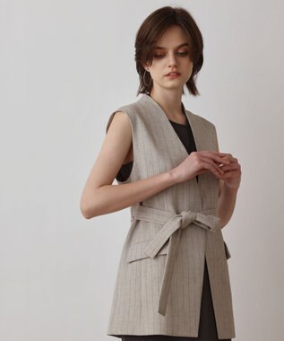 GRACE CONTINENTAL ストライプノーカラージレ ベージュ