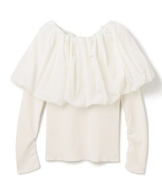 GRACE CONTINENTAL タフタケープ付ニットトップ ホワイト