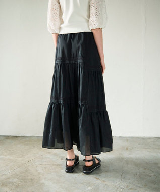 GRACE CONTINENTAL ギャザーレースロングスカート ブラック