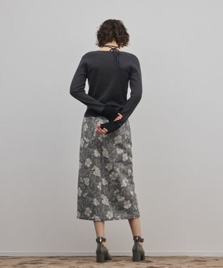 GRACE CONTINENTAL ボタニカルジャガードスカート チャコール