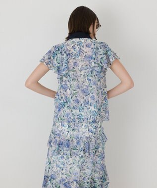 GRACE CONTINENTAL フラワープリントラッフルフリルブラウス ブルー