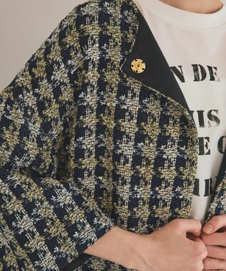 GRACE CONTINENTAL シャイニーツイードコート ネイビー