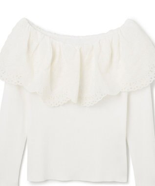 GRACE CONTINENTAL カットワークリブニットトップ ホワイト