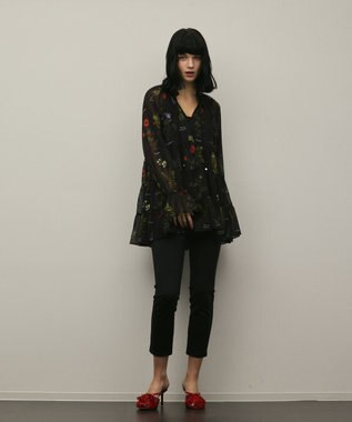 GRACE CONTINENTAL ボタニカルプリントチュニックトップ ブラック