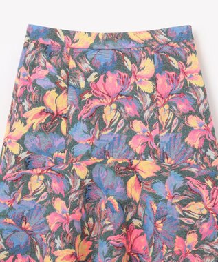 GRACE CONTINENTAL フラワージャガードフレアスカート ブルー