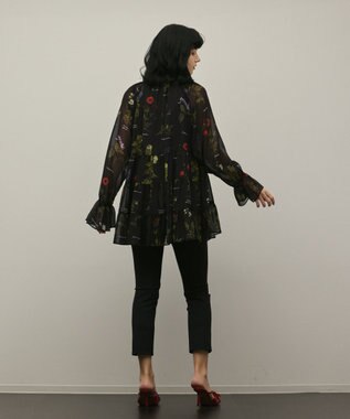 GRACE CONTINENTAL ボタニカルプリントチュニックトップ ブラック