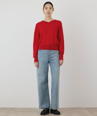 GRACE CONTINENTAL バイカラーウールニットトップ レッド