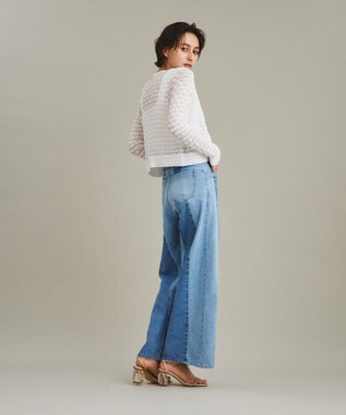 GRACE CONTINENTAL 切替ワイドデニムパンツ サックス