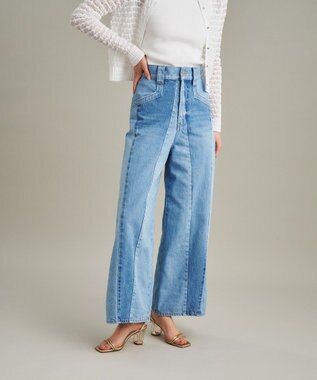 GRACE CONTINENTAL 切替ワイドデニムパンツ サックス