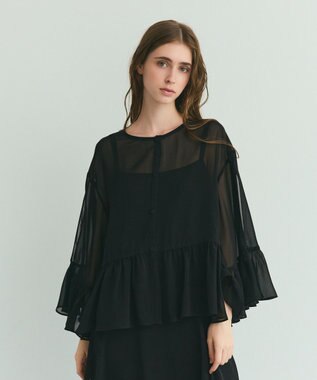 GRACE CONTINENTAL シフォンフリルポンチョ ブラック