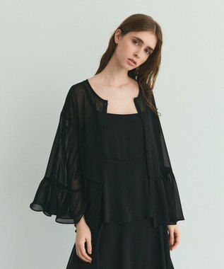 GRACE CONTINENTAL シフォンフリルポンチョ ブラック
