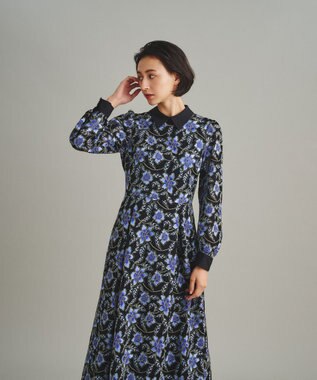 GRACE CONTINENTAL レース刺繍タックワンピース ブラック