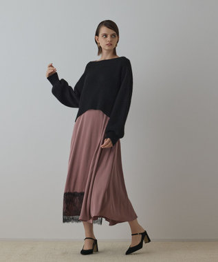 GRACE CONTINENTAL サテンレースニットワンピース ブラック