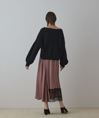 GRACE CONTINENTAL サテンレースニットワンピース ブラック