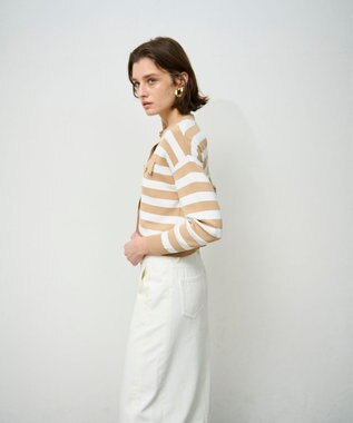 GRACE CONTINENTAL ニットボーダーカーディガン ベージュ