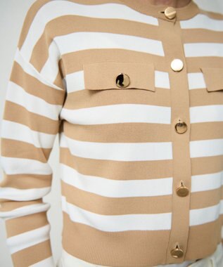 GRACE CONTINENTAL ニットボーダーカーディガン ベージュ