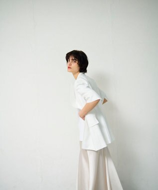 GRACE CONTINENTAL リネンタッチハーフスリーブジャケット ホワイト