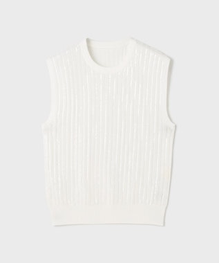 GRACE CONTINENTAL スパンコールニットノースリーブ ホワイト