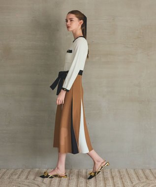 GRACE CONTINENTAL ニットバイカラージャガードワンピース ホワイト