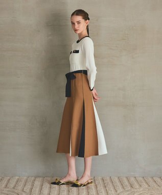 GRACE CONTINENTAL ニットバイカラージャガードワンピース ホワイト