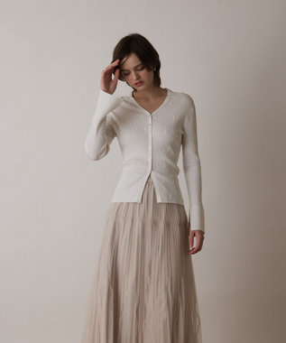 GRACE CONTINENTAL ビジューリブニットトップ ホワイト