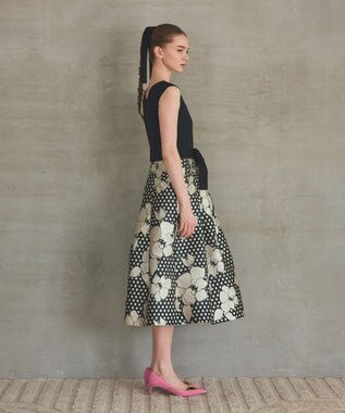 GRACE CONTINENTAL ドットボタニカルジャガードドレス ブラック