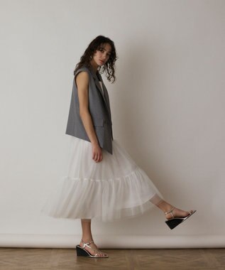 GRACE CONTINENTAL チュールコンビティアードワンピース ホワイト