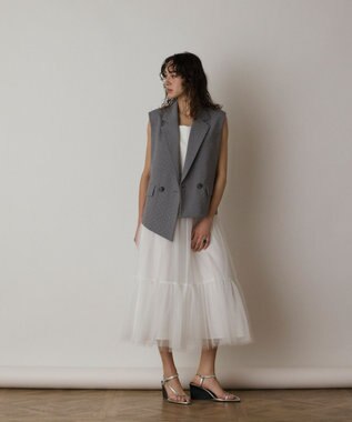 GRACE CONTINENTAL チュールコンビティアードワンピース ホワイト