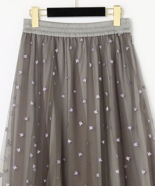 GRACE CONTINENTAL ブーツプリントチュールスカート グレー