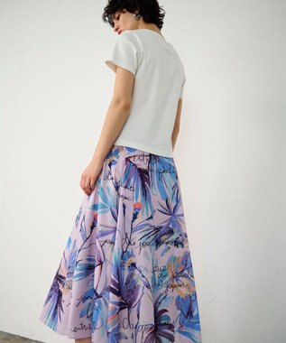 GRACE CONTINENTAL リゾートリーフプリントスカート ラベンダー